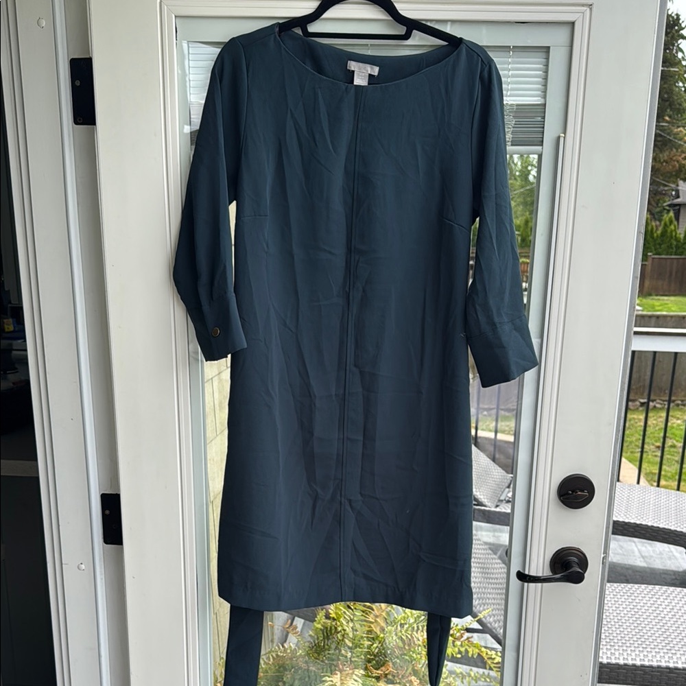 H&M Blue Sheath Dress with Cuffed 3/4 Sleeves